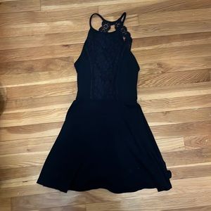 Navy blue dress, little lace designs, cotton, very comfortable.